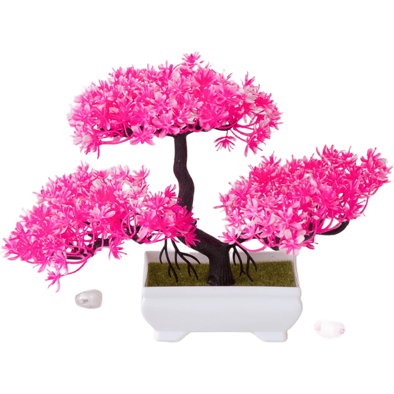 HIKVEX Artificial Plum Blossom and Cloud Pine Bonsai Tree, Fake Miniature Plant for Wedding Home Office Desk Decor, Realistic Faux Greenery with Pot, Plastic, 10 Inch