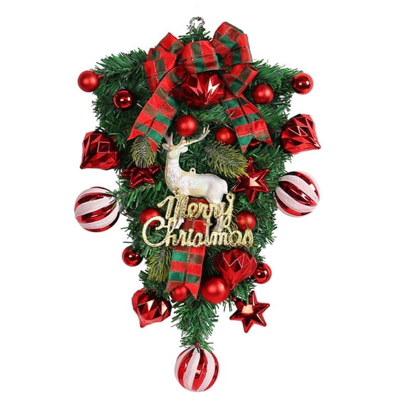 HIKVEX Christmas Reindeer Wreath with Red Berries Upside Down Outdoor Decor