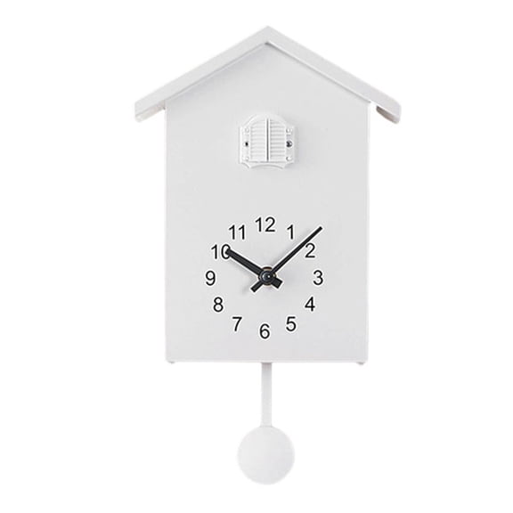 HIKVEX Cuckoo Wall Clocks Fashion Creative Pendulum Clocks Birds House Battery Powered Cuckoo Sound Wall Clock for Living Room Kitchen White