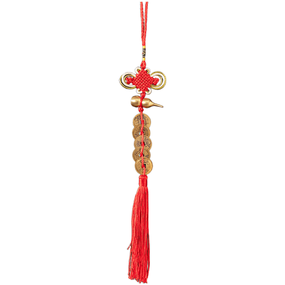 HIKVEX Decoration Brass Feng Shui Coin Pendant with Chinese Style Wealth Knot D