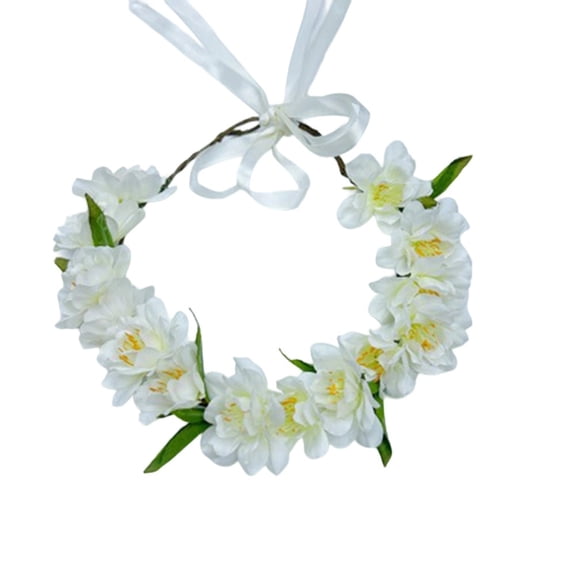HIKVEX Elegant White Artificial Flower Crown for Brides and Bridesmaids
