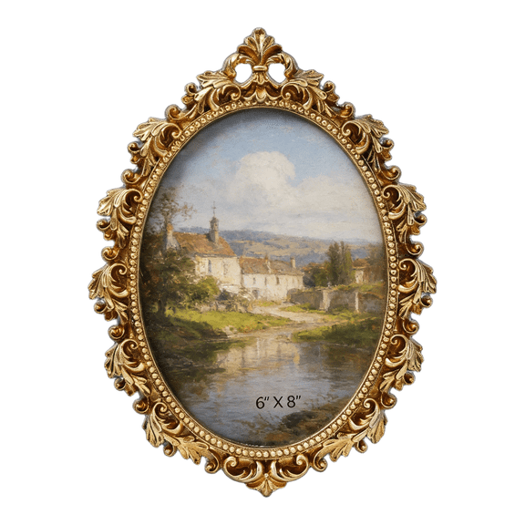HIKVEX European Classic Oval Resin Frame Gold 27X20cm Handcrafted Wall Hanging Picture Frame for 6X8 Photos for Home Decor