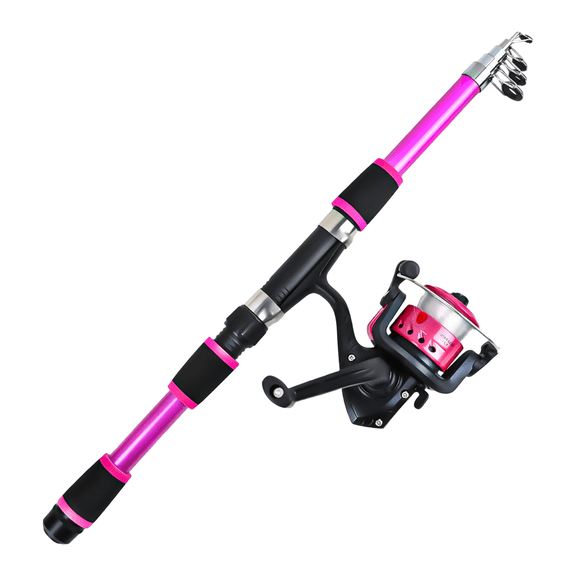HIKVEX Fiberglass Telescopic Fishing Rod 1.8M with Reel Portable Compact Design Pink 1.8M
