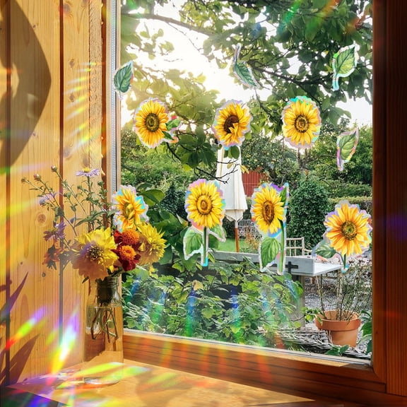 HIKVEX Rainbow-Reflecting Sunflower Window Cling for Living Room Bathroom Glass
