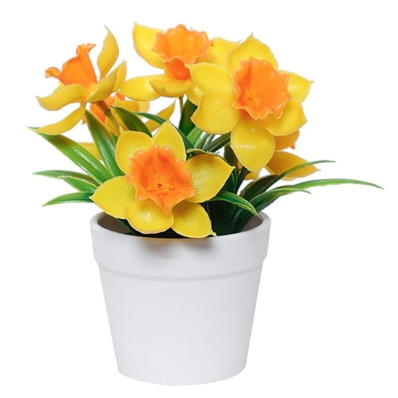 HIKVEX Realistic Fake Daffodil Flower in Pot for Indoor for Home Office Decoration A