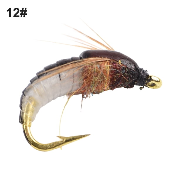 HIKVEX Realistic Nymph Scud Fly for Trout Fishing Artificial Insect Bait Lure Fishing Tackle Fishing Soft Plastic Lures Hunting 12#