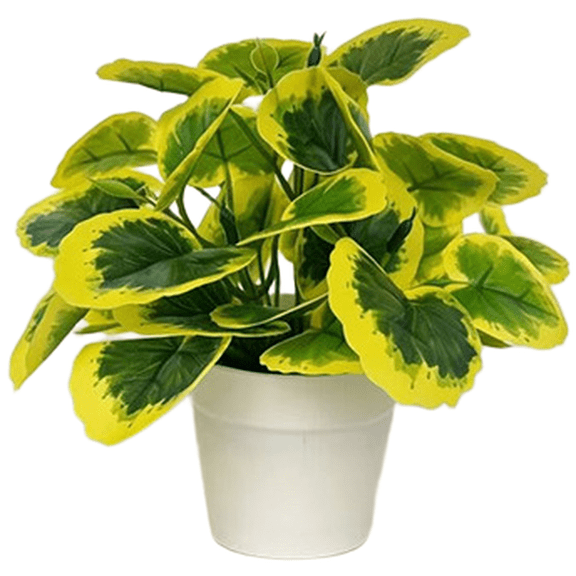 HIKVEX Soft Rubber Potted Plant 20cm Tall 7 Branch Foliage for Indoor Decor Display Yellow Edge