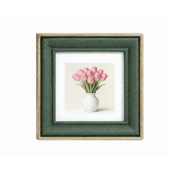 HIKVEX Square Wood Green Nordic Photo Frame with Clear Organic Glass for Display 17.8*17.8cm