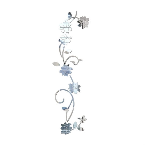 HIKVEX Vine Flowers Wall Decor Removable Acrylic Decal Home Sticker Art Diy Mural Silver