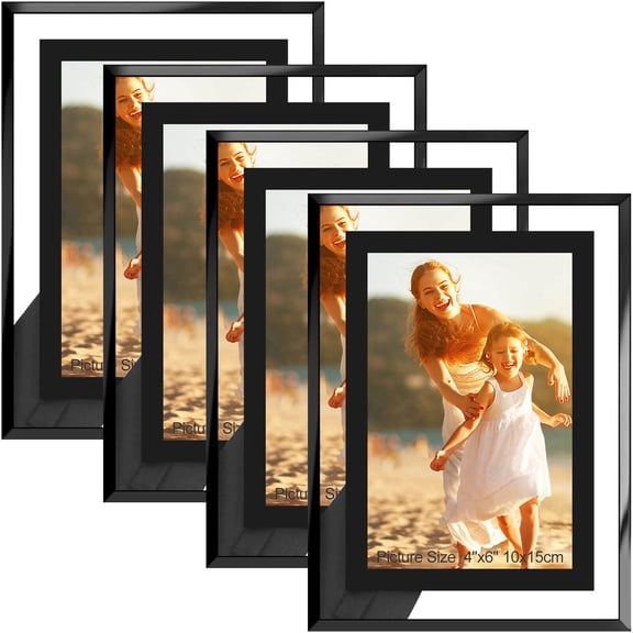 HIKWADERY 4x6 Picture Frames Black - Set of 4, HD Real Glass 4 by 6 Photo Frame for Tabletop Display, Wedding Birthday Mothers Day Gifts (4 x 6, Black) A101