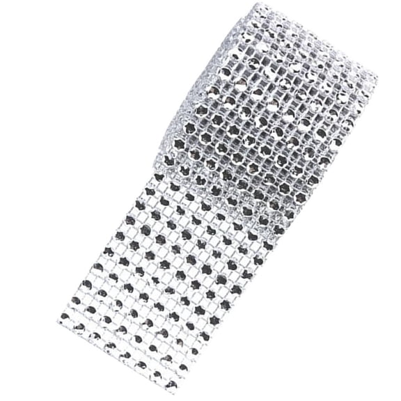HILABEE 1 Yard Glitter Rhinestone Diamond Mesh Ribbon For Wedding Party Decorations, Gift Packing, Bottle Vase Wrapping, 8 Rows , Silver