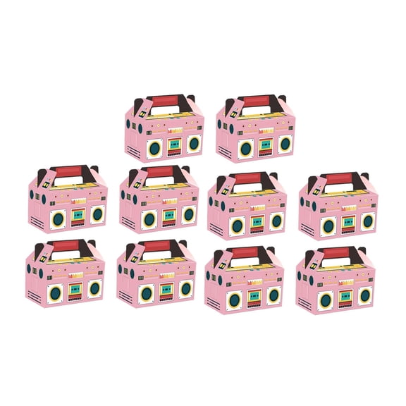 HILABEE 10 Gift Boxes Candy Treat Boxes Paper Boxes Folding Boxes with Handle Retro Radio Pattern Sturdy 350gsm Cardboard for Birthdays Weddings Celebrations