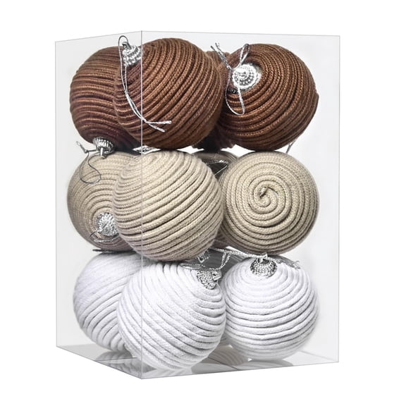 HILABEE 12 Christmas Tree Baubles, Christmas Tree Ball Decorations, Hanging Ornaments, Foam Hemp Rope, Finely Crafted, Break-resistant, for Celebrations, Hobb Beigei Coffee White