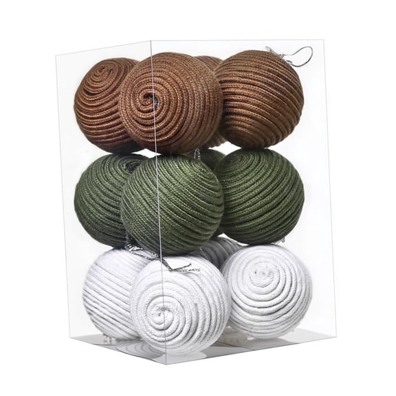 HILABEE 12 Christmas Tree Baubles, Christmas Tree Ball Decorations, Hanging Ornaments, Foam Hemp Rope, Finely Crafted, Break-resistant, for Celebrations, Hobb Green Coffee White