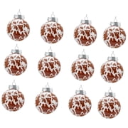 HILABEE 12 Pieces Cow Print Christmas Ball Ornaments Western Theme Baubles Country Style Hanging Balls Pp Construction Suitable for Holiday Tree Decorating Party Display Brown White