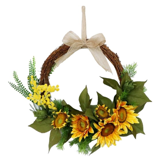HILABEE 15" Wreath - Decorative Artificial Flower Wreath, Floral Wreath for Front Door Window Wedding Fall - Round, Yellow