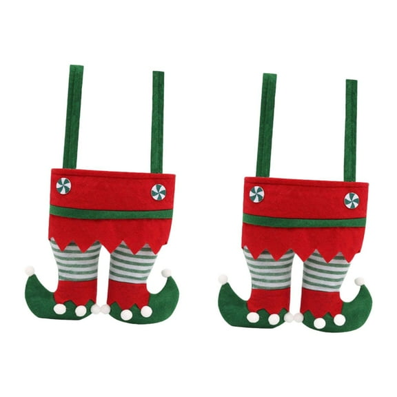 HILABEE 2 Pieces Christmas Gift Bag Elf Pants Hanging Decorations Multifunctional Christmas Goody Bags for Room Family Red