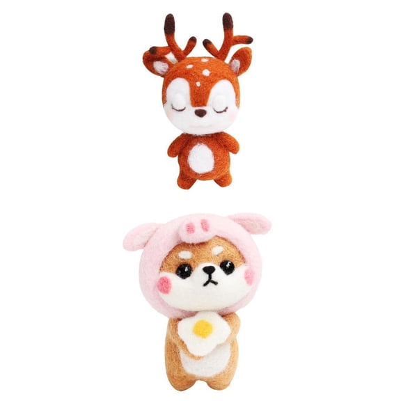 HILABEE 2 Sets Wool Felting Animals Kit DIY Handmade Non Finished Handcraft with Needle Felting Material,