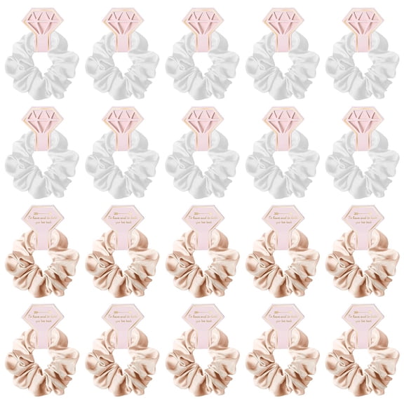 HILABEE 20Pcs Elastic Hair Ties, Headwear Hairstyles Headband Bridesmaid Scrunchies for Bridal Parties Wedding Gifts , White Champagne