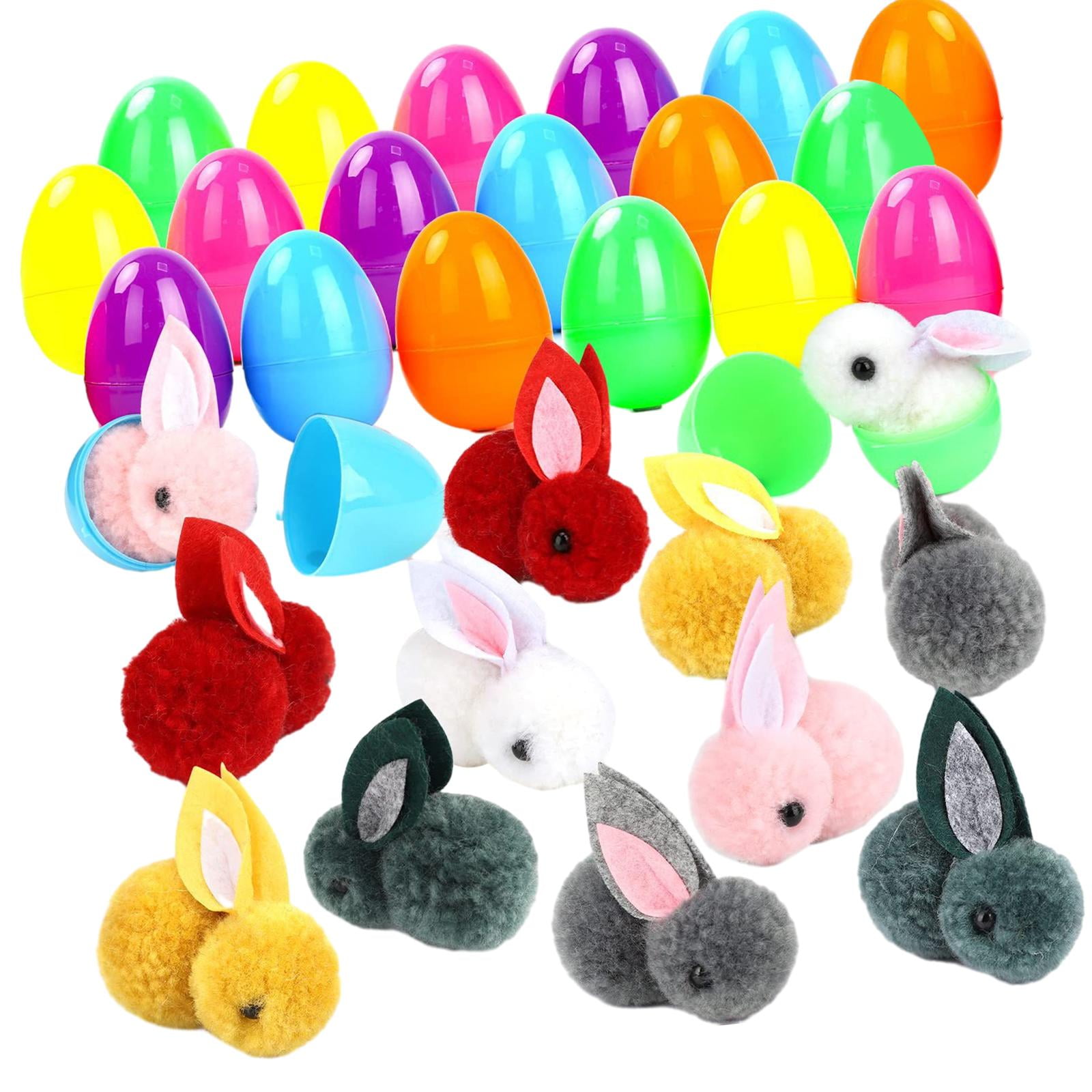 HILABEE 24 Pieces Easter Eggs with Easter Bunnies Stuffed Toy, Easter Basket Stuffers Ornaments for Kids, Colorful Mini Plush Animals