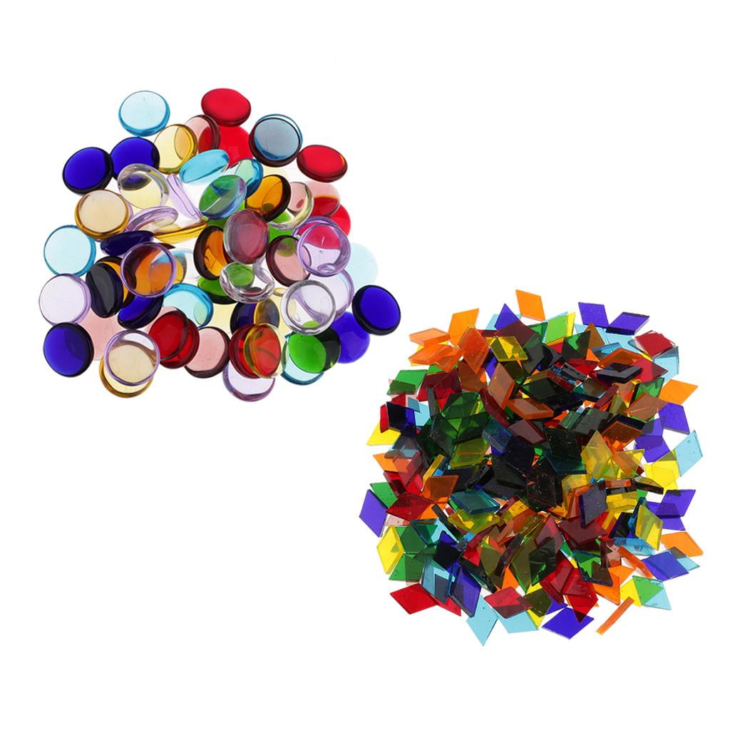 HILABEE 260g Round Rhombus Shape Clear Glass Mosaic Tiles Material For Mosaic Making Kids Crafts Making