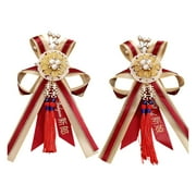 HILABEE 2Pcs Bride Bridegroom Wedding Boutonniere Chinese Corsage Ribbon Elegant with Pin and Clip Groom Flower for Anniversary Decor