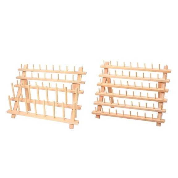 HILABEE 2Pcs Foldable Thread Rack Wood Thread Holder 46 & 60 Spool Thread Wooden Storage Rack Thread Spool Stand Sewing Cone Storage Organiser