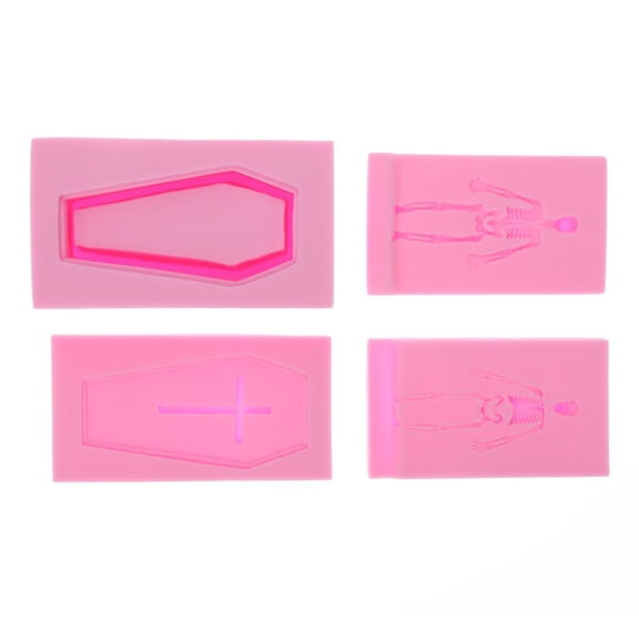 HILABEE 4pcs Punk Silicone Skeleton Coffin Set Mould Cake Baking Fondant Sugar Craft Wedding Birthday Party Decor