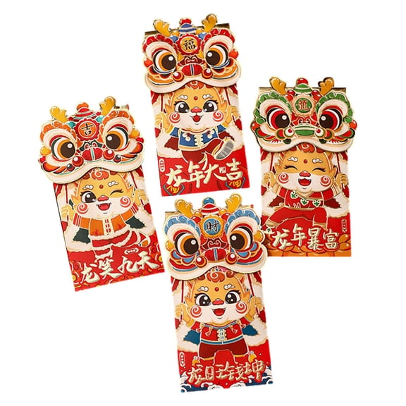 HILABEE 4x New Year Red Envelopes Dragon Red Envelopes Traditional Gifts Red Pockets Spring Festival Envelopes for Graduation Wedding Style A