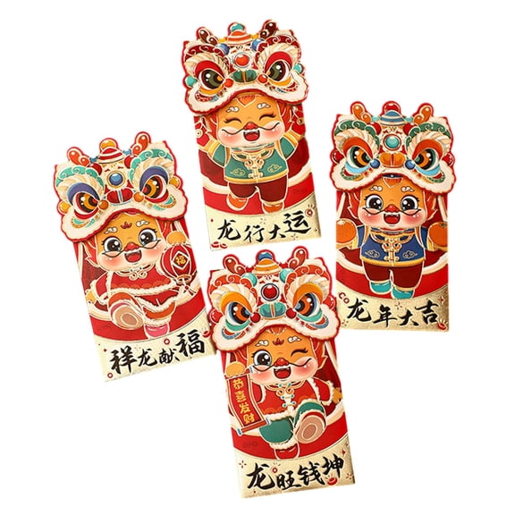HILABEE 4x New Year Red Envelopes Dragon Red Envelopes Traditional Gifts Red Pockets Spring Festival Envelopes for Graduation Wedding Style C