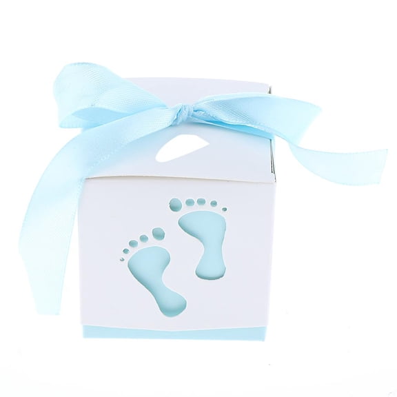 HILABEE 50 Pieces Cube Favor Box Kit Candy Thank You Treat Rustic Gift Boxes Set with Ribbon for Wedding Favors Baby Shower Birthday Party Supplies Light Blue