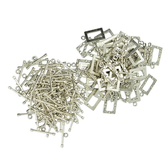 HILABEE 50 Sets Tibetan Silver Rectangle Bar OT Toggle Clasps Jewelry DIY Craft Findings for Necklace Anklets Bar Clasp