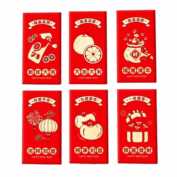 HILABEE 6 Pieces Chinese New Year Red Envelopes Gift Money Envelope Traditional Red Packet for Chinese Festive Lunar New Year Wedding Style C