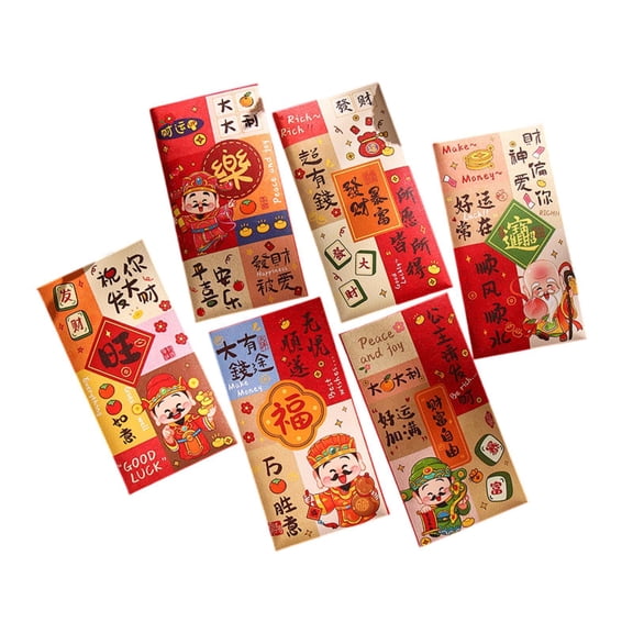 HILABEE 6 Pieces Chinese New Year Red Envelopes Money Envelopes 2025 Year of The Snake Hongbao Creative Gifts Red Pockets for Wedding Style C