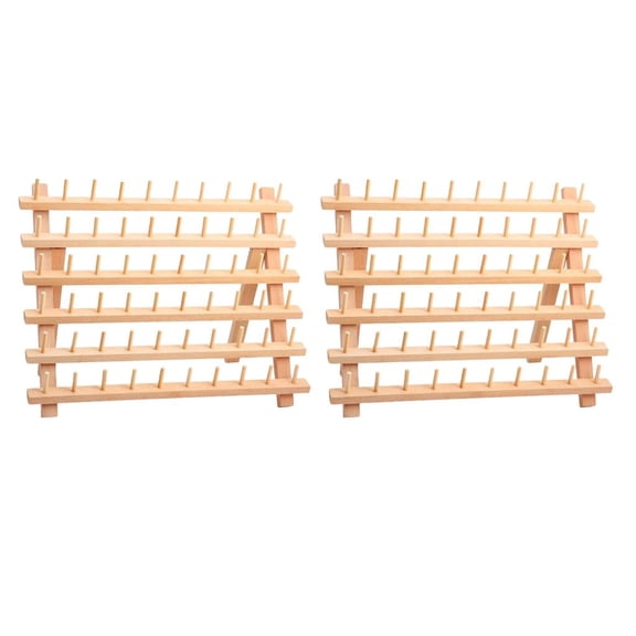 HILABEE 60 Spools Thread Rack Holder, Wooden Foldable Spool Stand, Mini Spool Storage Rack, Thread Spool Stand Sewing Cone Storage Organiser Craft Tools (2X)