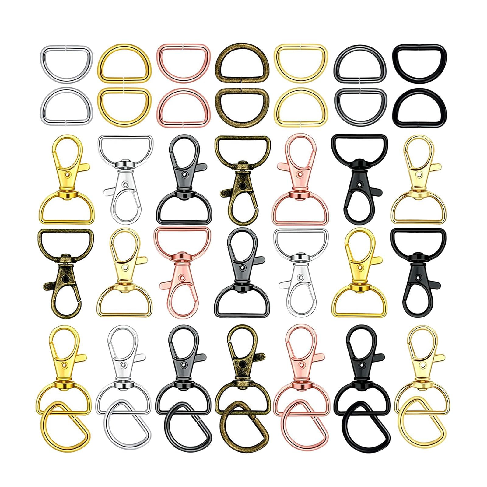 HILABEE 70 Pieces Swivel Clasps Lanyard Snap Hooks Keychain Clip Hook Lobster Clasp Hook Clasp with D Rings for Keychain Purse Hardware Sewing Craft