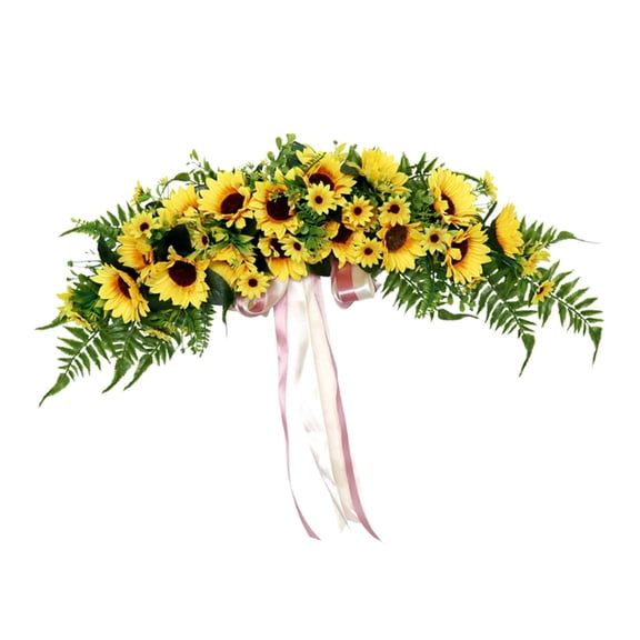 HILABEE Artificial Sunflower Swag, 29 Inch Artificial Floral Door Decorative Arch Wreath Centerpiece for Door Wedding Party Home Decoration