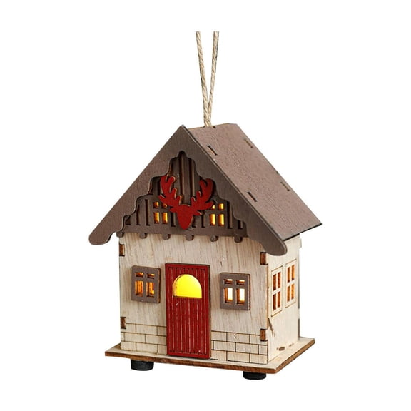 HILABEE Christmas Village House Christmas Cabin Ornament Wood Buildings Scene Table Ornament DIY Glowing Log Cabin for Christmas Tree Style C