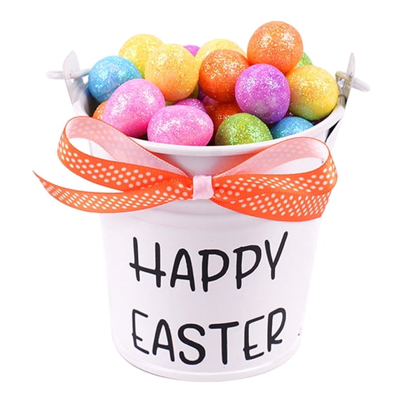 HILABEE Easter Basket Portable Small Bucket Egg Collecting Candy Storage Iron Foam Bow Decoration Handle Container Suitable for Gift Giving Classroom Home Decoration Orange polka dot Bow
