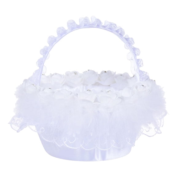 HILABEE Elegant Flower Girl Basket Candy Storage Basket Comfortable Handle Rhinestone Decorative for Ceremony Events Wedding Graduation Decoration