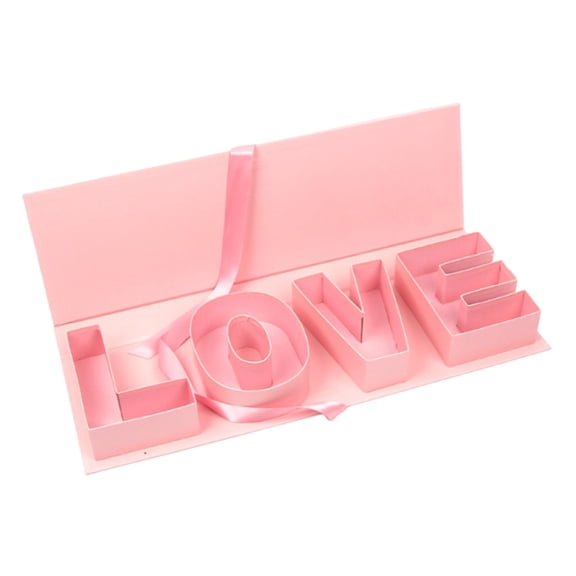 HILABEE Empty Gift Box with The Letter "Love" - Sturdy Cardboard - Decorative Refillable Box for Flowers And Small Gifts - Creative Packaging for Pink