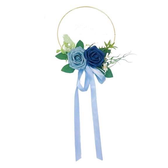 HILABEE Floral Hoop Wreath Artificial Flower Metal Cloth Decorative Flowers Wall Wreath Round Frame Garland Suitable for Nursery Kitchen Birthday Wedding Party Door Blue