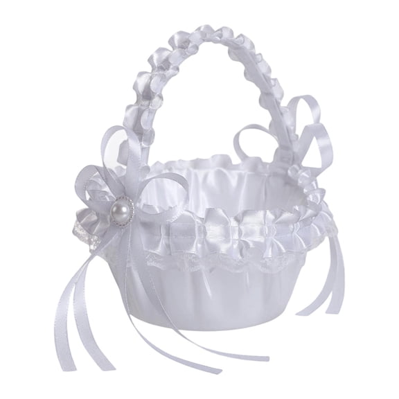 HILABEE Flower Girl Basket for Weddings, with Bow And Lace, Decorative Romantic Organizer, Storage Basket, Container for Festivals, New Year's,