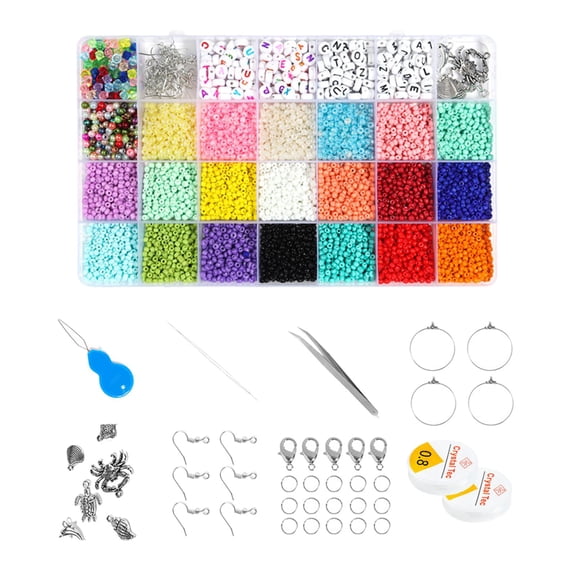 HILABEE Imitation Pearls Beads Starter Kit, 4mm Bracelet Beads for DIY Jewelry Making Earrings, Necklaces, Crafts, with Elastic Strings, Letter Beads - 28 Gird Color Bead