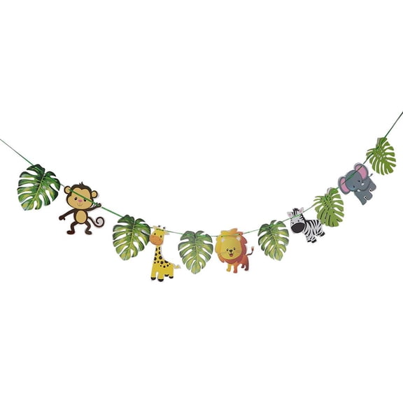 HILABEE Lovely Monkey Lion Giraffe Zebra Elephant Palm Tree Leaves Paper Banner Garland Sign Kids Party Decorations 2.5 Meters