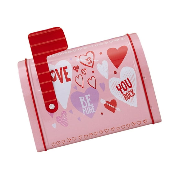 HILABEE Mailbox Toy Valentine's Day Gift Storage Container DIY Projects Empty Decorative Treat Box Metal Cookie Tin for Snack Candies Pink