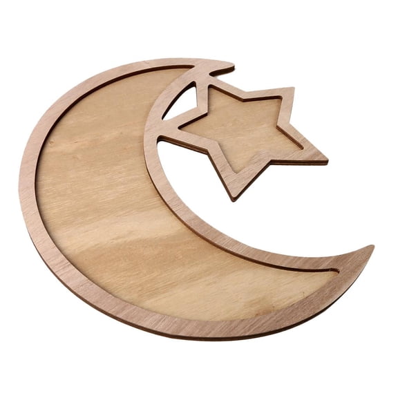 HILABEE Multifunction Serving Platter Serving Plate Serving Tray Serving Board Ramadan Decoration with Moon And Star Shape, Made of Wood