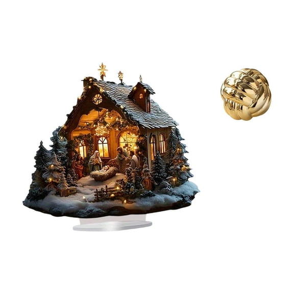 HILABEE Nativity Scene Sculpture Acrylic Centerpiece Ornament Ceramic Figurine Table Yarn Ball Statue Reusable Material Suitable for Birthday Gift Family Offi