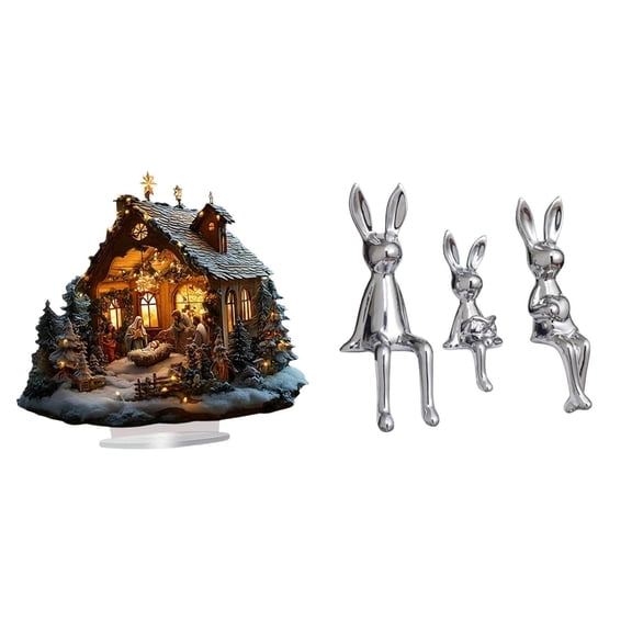 HILABEE Nativity Scene Sculpture Tabletop Figurine Ornament Acrylic Standing Statue With Reusable Ceramic Design And Stable Base Suitable for gift giving home office parties kitchen living room