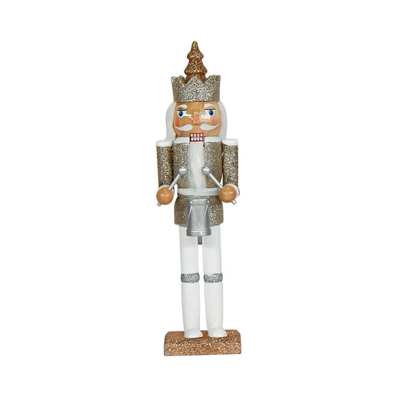 HILABEE Nutcracker Figurine Soldier Nutcracker Sculpture Desk Decorations Christmas Wooden Nutcracker for Living Room Fireplace Shelf silver drum